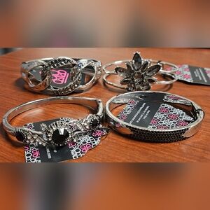 Paparazzi 4pc Elegant Silver and Black Bracelet Set